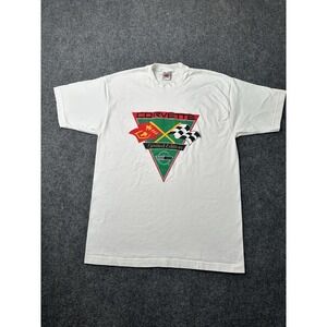 Mens Graphic Chevrolet Corvette White T-Shirt Made in USA, Size XL